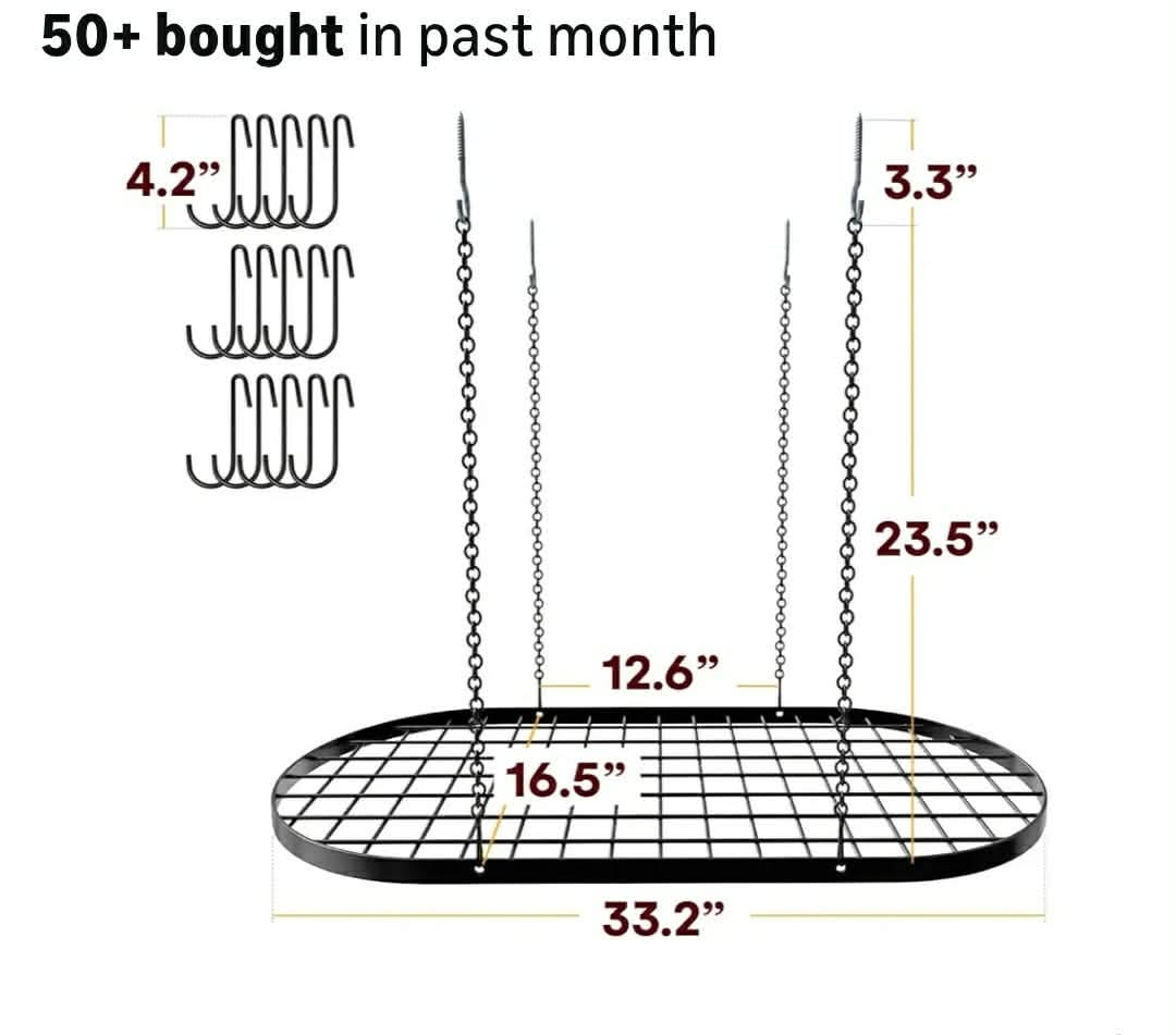 Heavy-Duty Hanging Pot Rack - 33x17 Inches - Stylish Black Alloy Steel Ceiling Storage - Image 7