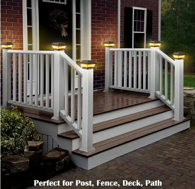 Solar Post Lights 2 Pack Post Cap Solar Lights Outdoor Waterproof Metal 25 Lumen Warm White LED Lighting - Image 7