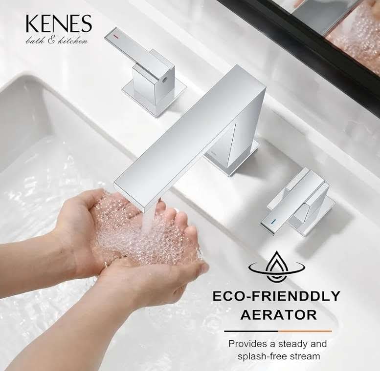KENES Polished Chrome Widespread Bathroom Faucet 2 Handle Bathroom Sink Faucet 3 Hole, 8-Inch - Image 5