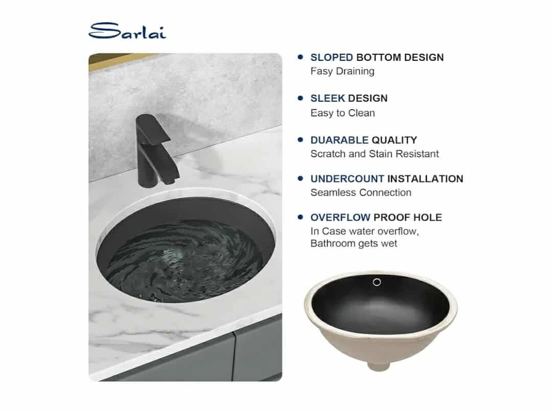 Sarlai Black Undermount Bathroom Sink - 19 x16 inch Oval Vessel Sink Under counter Lavatory Black Ceramic Vanity Sink - Image 6
