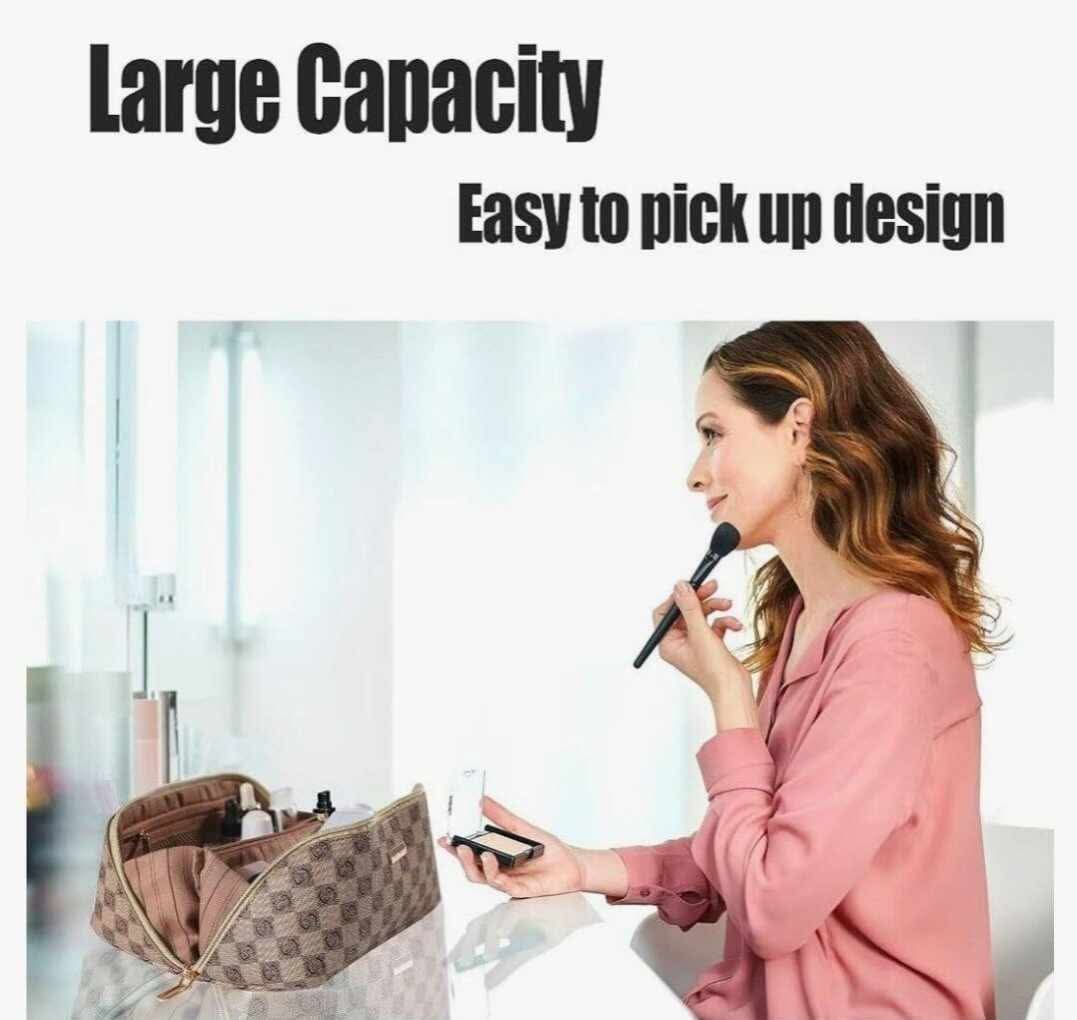 Makeup Bag & Jewelry Case Set, Large Travel Cosmetic Bags Waterproof Portable Pouch Open Flat Toiletry Bag Make up Organizer - Image 6