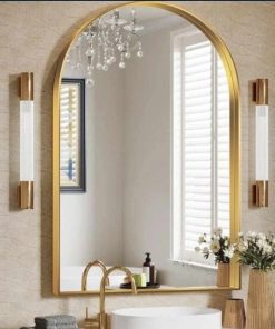 Arched Mirror, 30 x 40 Inch Gold Arch Mirror, Metal Frame Wall Mirror, Top Bathroom Vanity Mirror