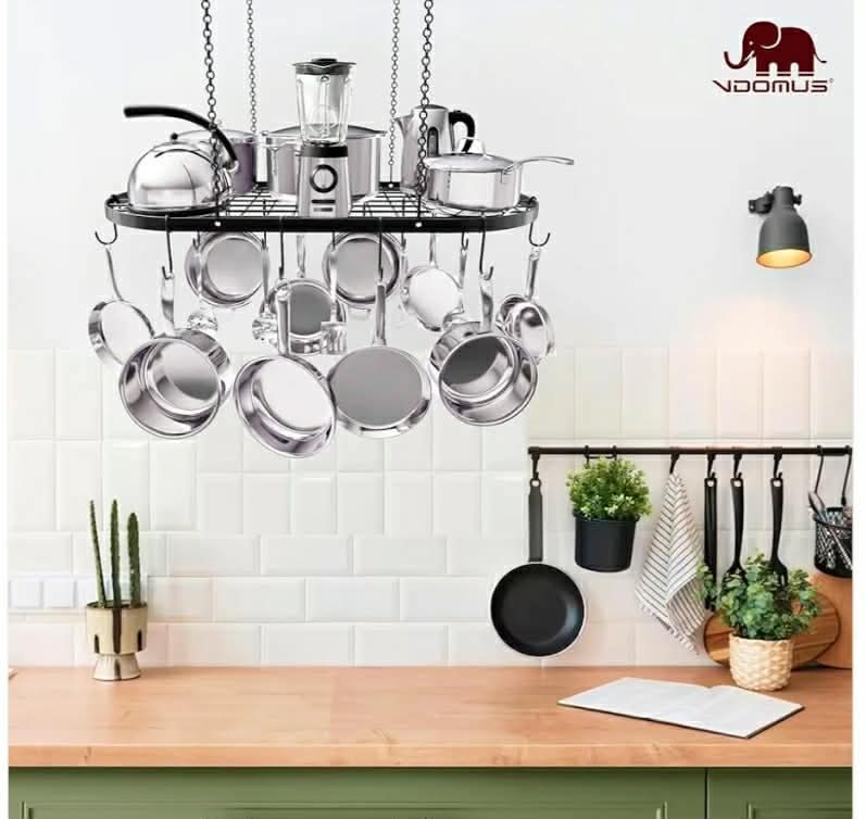Heavy-Duty Hanging Pot Rack - 33x17 Inches - Stylish Black Alloy Steel Ceiling Storage - Image 12