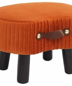 Small Footstool with Handle, Velvet Ottoman Foot Rest with Padded Seat, Curved Foot Stool with Wooden Legs