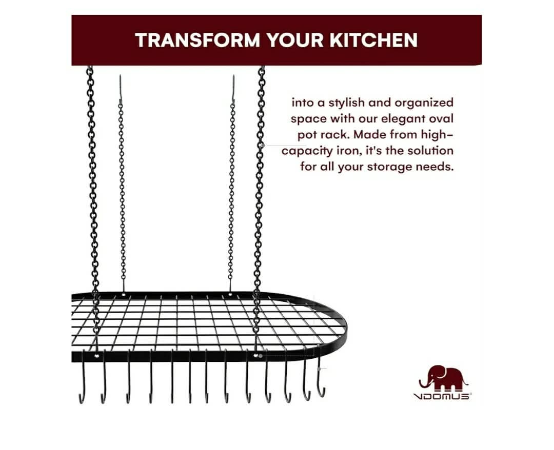 Heavy-Duty Hanging Pot Rack - 33x17 Inches - Stylish Black Alloy Steel Ceiling Storage - Image 9