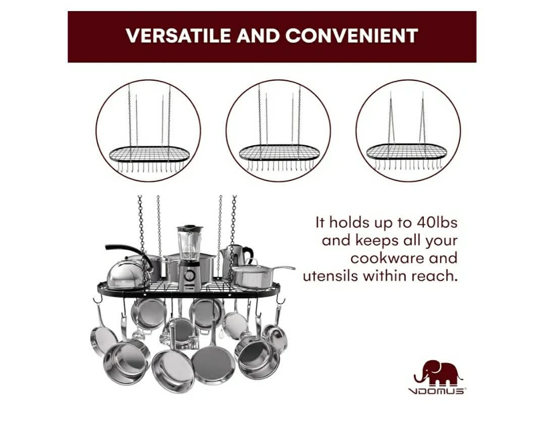Heavy-Duty Hanging Pot Rack - 33x17 Inches - Stylish Black Alloy Steel Ceiling Storage - Image 5