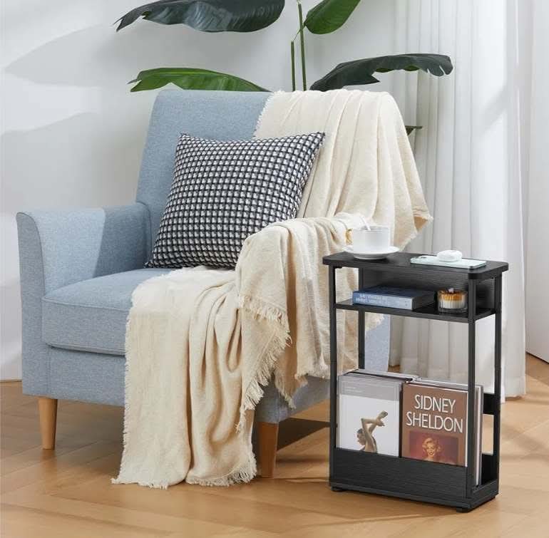 Vintage Narrow Side Table with Storage Shelf, 3 Tier Slim End Table Modern Sofa Table for Narrow and Small Spaces, 24.6 Inch Height Bedside Table - Image 16