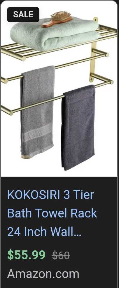 3 Tier Bath Towel Rack 24 Inch Towel Bars Towel Shelf Bathroom Ladder Brushed Gold - Image 9
