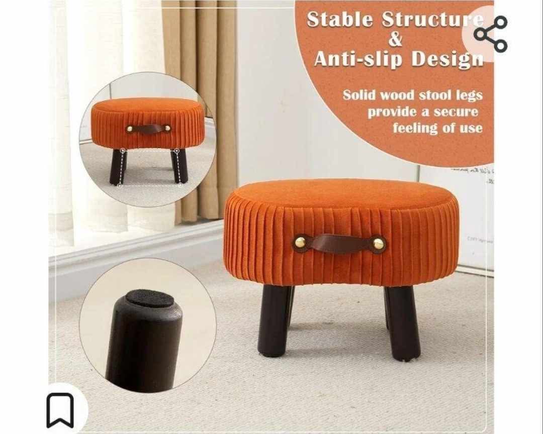 Small Footstool with Handle, Velvet Ottoman Foot Rest with Padded Seat, Curved Foot Stool with Wooden Legs - Image 9