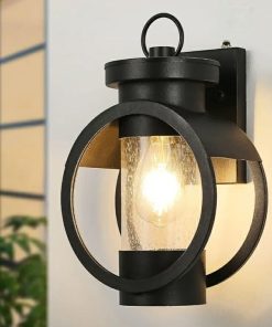 Dusk to Dawn Sensor Industrial Outdoor Wall Sconce Modern Exterior Wall Mounted Light Fixture Waterproof Outdoor Wall Lantern, Matte Black