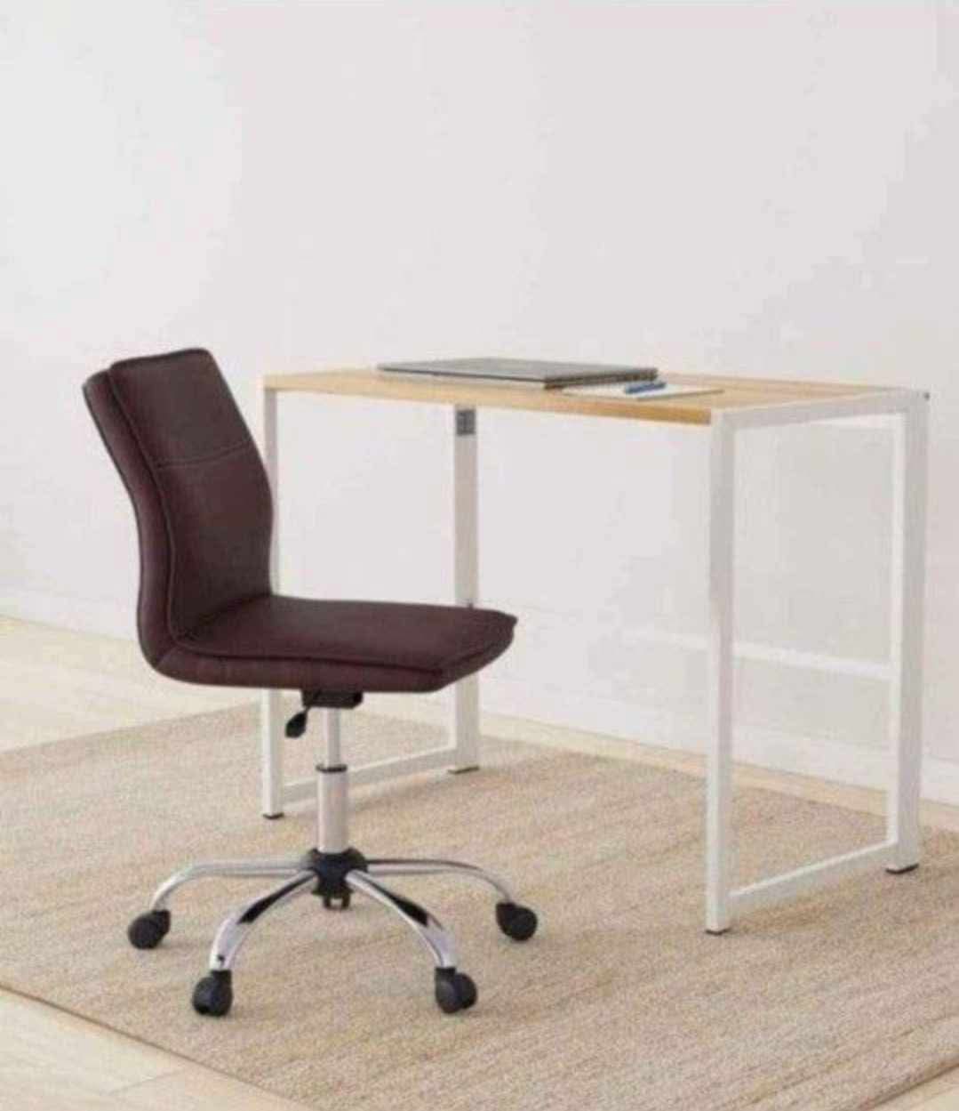 Modern Armless Office Desk Chair, Height Adjustable, 360-Degree Swivel, 275Lb Capacity, Brown/Chrome - Image 4