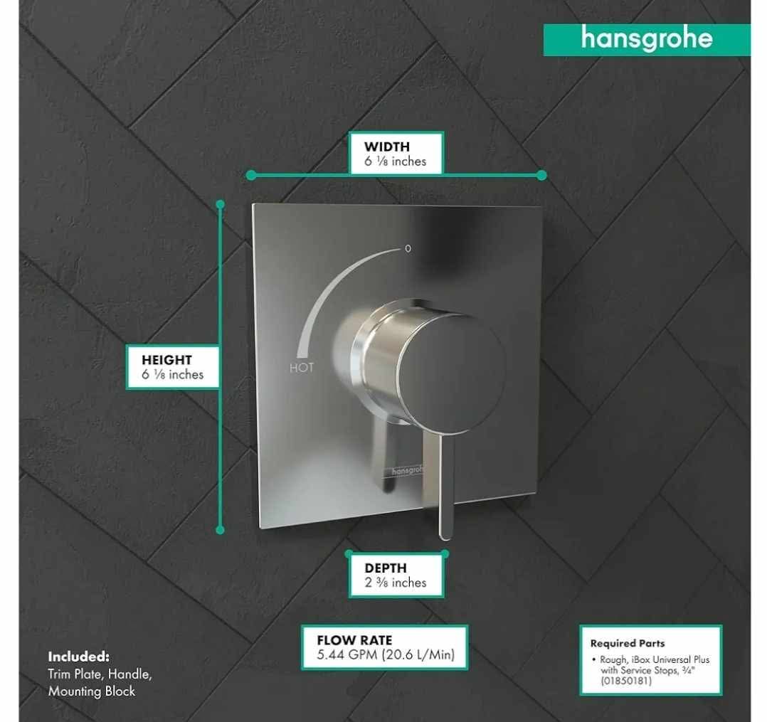 Hansgrohe Ecostat Square Modern Pressure Balance Shower Valve Trim in Chrome, 15724001 - Image 10