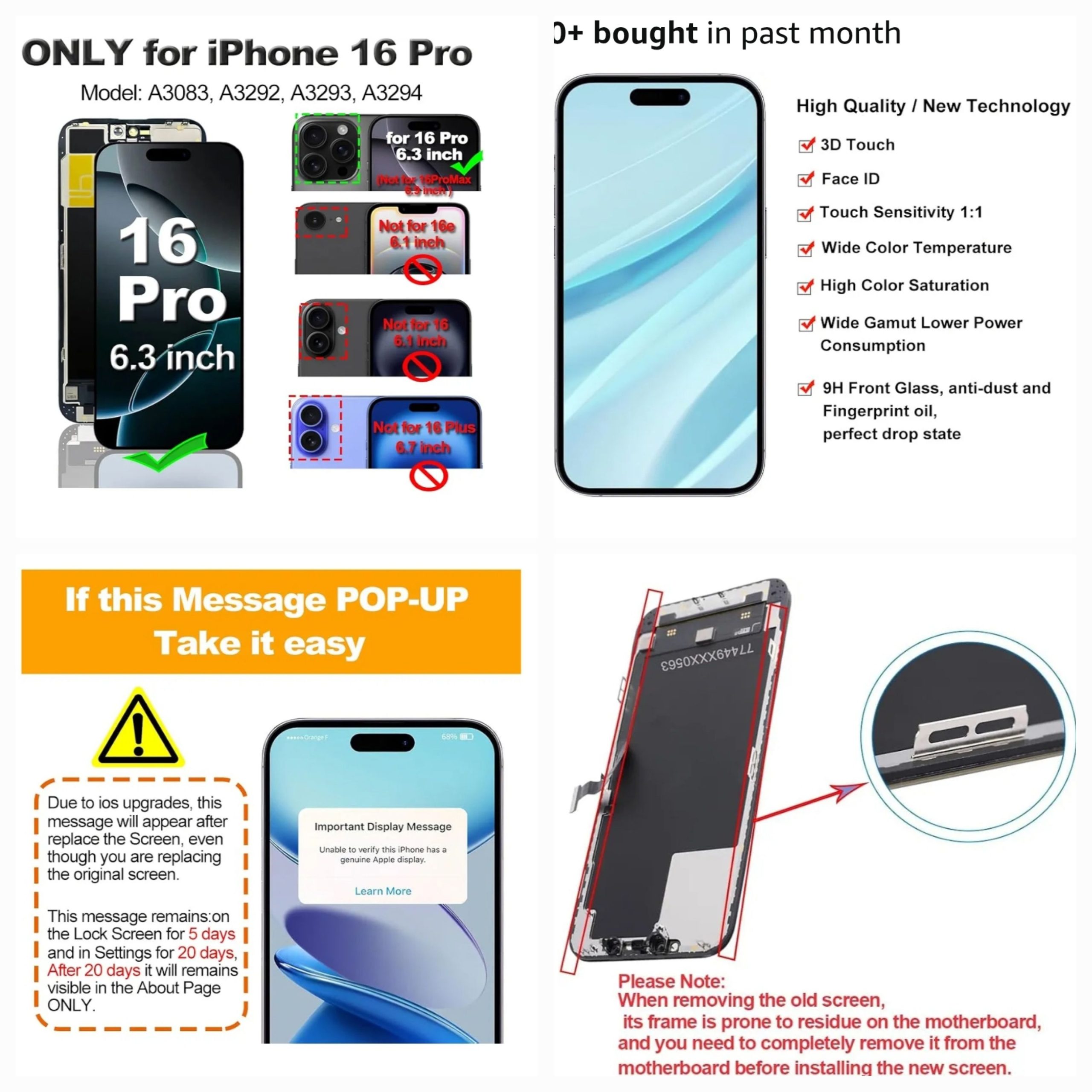 for iPhone 16 Pro Screen Replacement 6.3 inch, 3D Touch LCD Display Digitizer Assembly with Repair Tools - Image 15