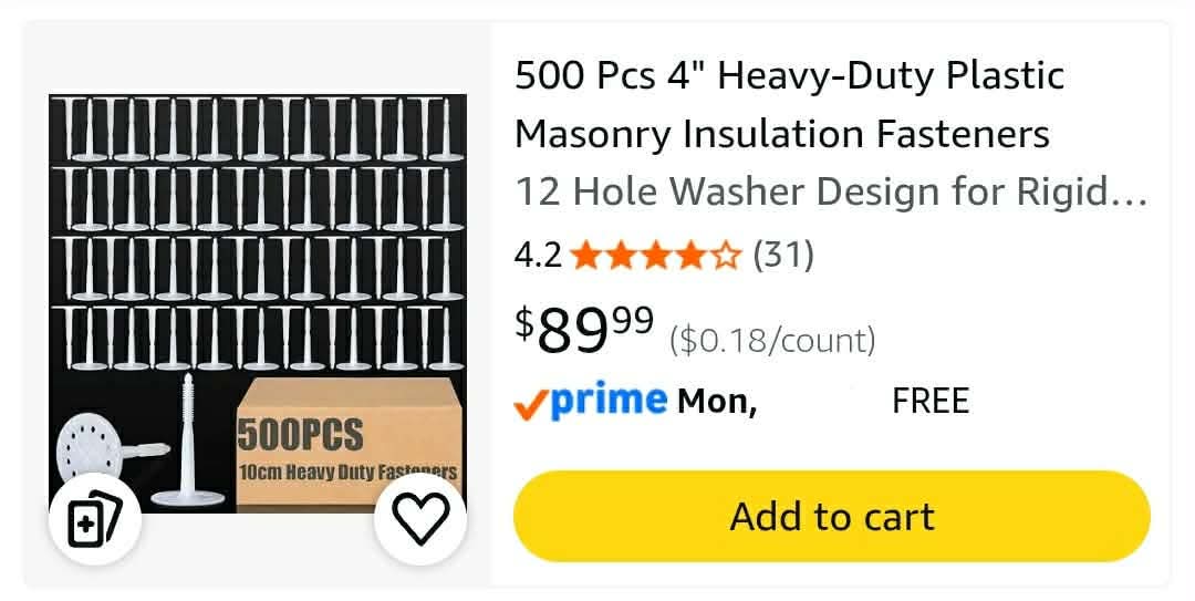 500 Pcs 4" Heavy-Duty Plastic Masonry Insulation Fasteners - Image 2