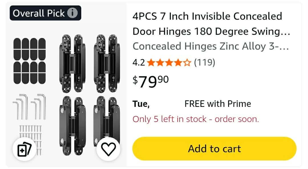 4PCS 7 Inch Invisible Concealed Door Hinges 180 Degree Swing Hinge (Black) - Image 3