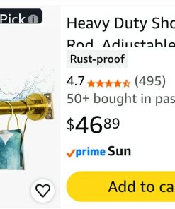 Alternative view of Heavy Duty Shower Rod, Adjustable Shower Curtain Rod, Expandable 47-84 Inch, Brushed Gold