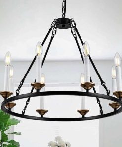 24" Modern Farmhouse Wagon Wheel Chandelier Light Fixtures for Dining Room 8-Light Rustic Round Candelabra Chandeliers