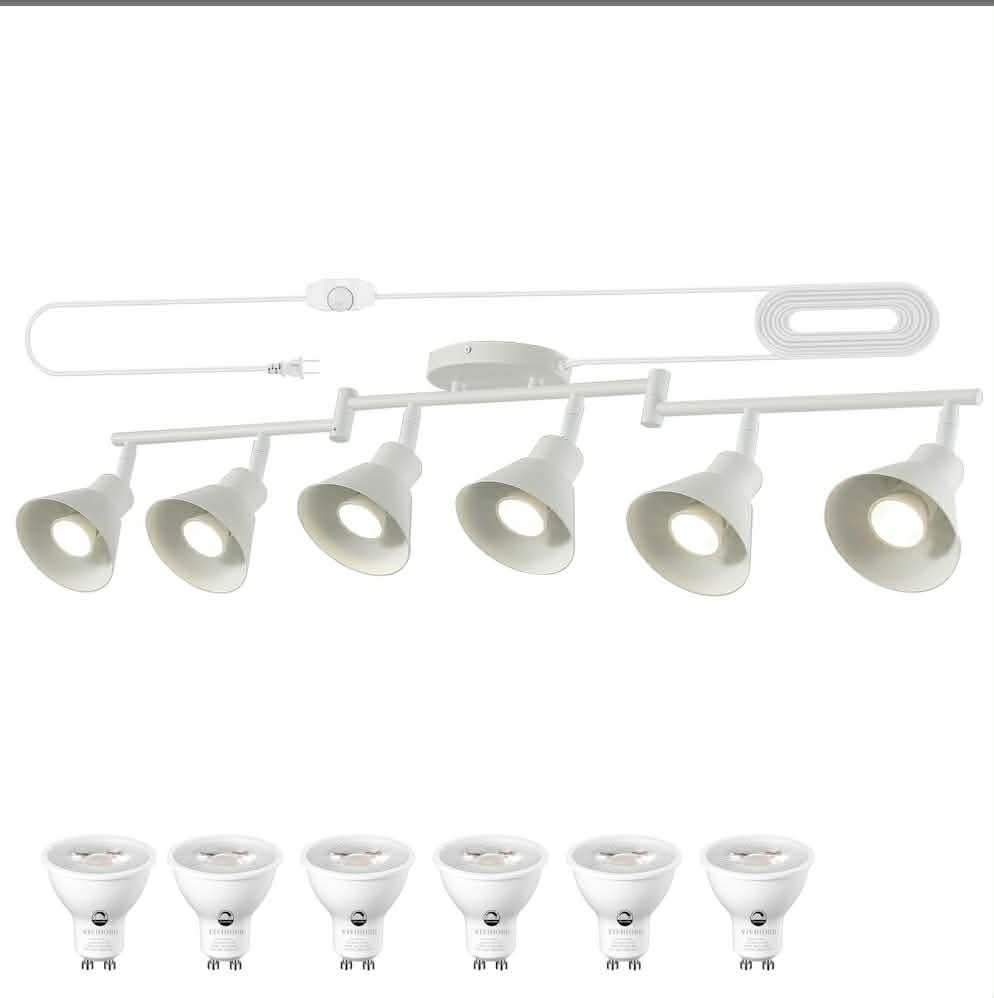 6 Light Plug in Track Lighting Kit, Modern Plug in Ceiling Light Fixture,16.4ft Cord, Timer & Dimming Switch