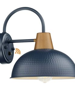 Modern Blue Exterior Gooseneck Outdoor Hardwired Barn Light Fixture Dusk to Dawn Wall Sconce with Hammered Metal shade