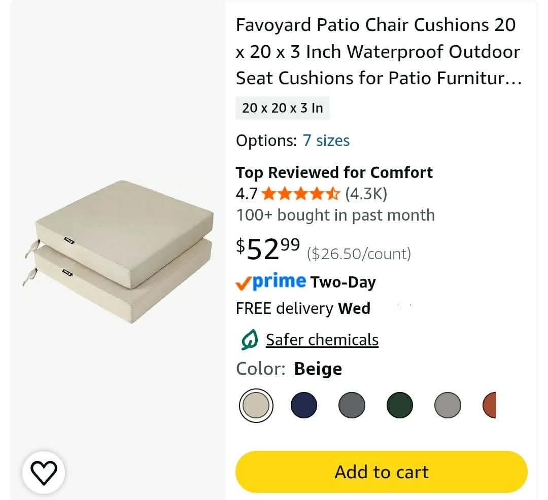 Patio Chair Cushions 20 x 20 x 3 Inch Waterproof Outdoor Seat Cushions - Image 2