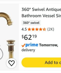 Alternative view of 360° Swivel Antique Brass Bathroom Vessel Sink Faucet Single Handle One Hole Matching w Pop Up Drain