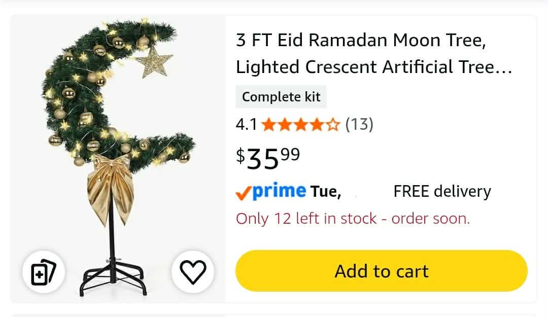 3 FT Eid Ramadan Moon Tree, Lighted Crescent Artificial Tree - Image 2