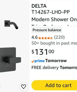 Alternative view of Delta T14267-LHD-PP Modern Shower Only Trim Package - Less Shower Head - Matte Black