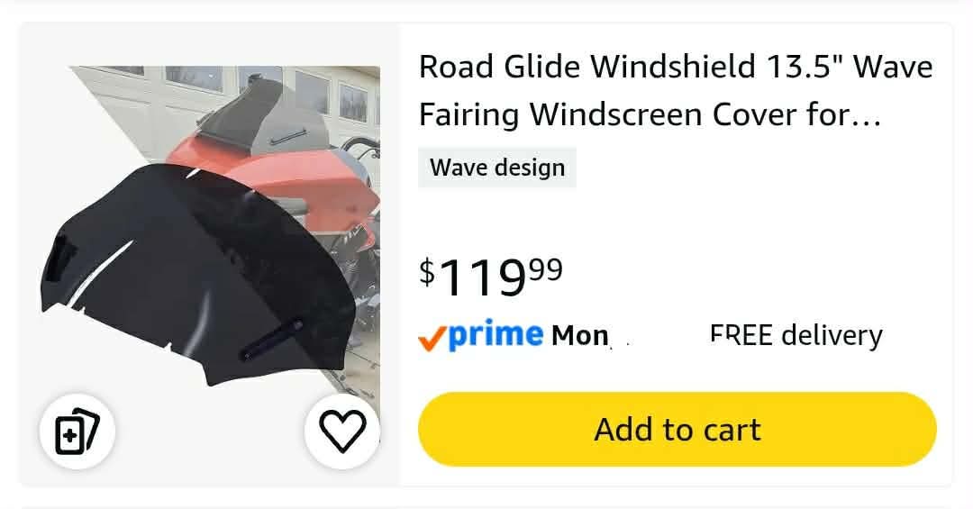 Road Glide Windshield 13.5" Wave Fairing Windscreen Cover for Harley, Black - Image 2