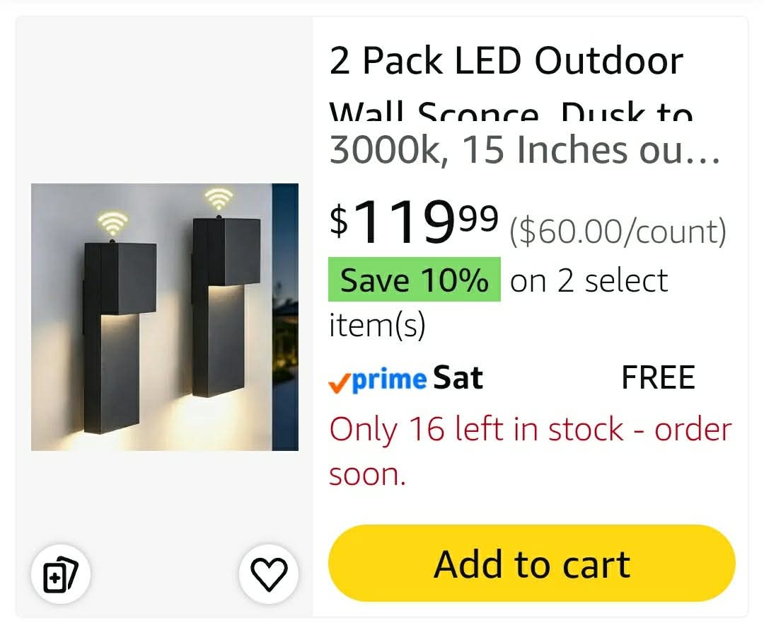 2 Pack LED Outdoor Wall Sconce, Dusk to Dawn Outdoor Lighting - Image 2