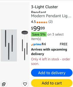 Alternative view of 3-Light Cluster Pendant Lighting,Ceiling Hanging Lights, Dimmable, Black