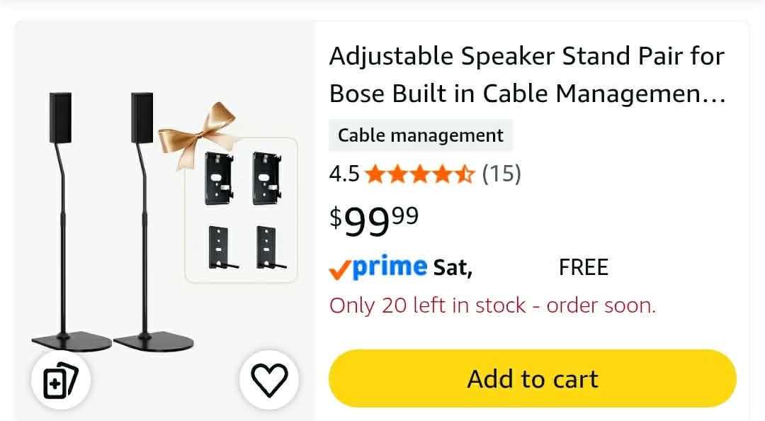 Adjustable Speaker Stand Pair for Bose Built in Cable Management wr Slideconnect Bracket - Image 2