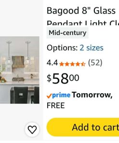 Alternative view of 8" Glass Pendant Light Clear Globe Pendant Lights Kitchen Island Brushed Nickel (Bulb Incl.)