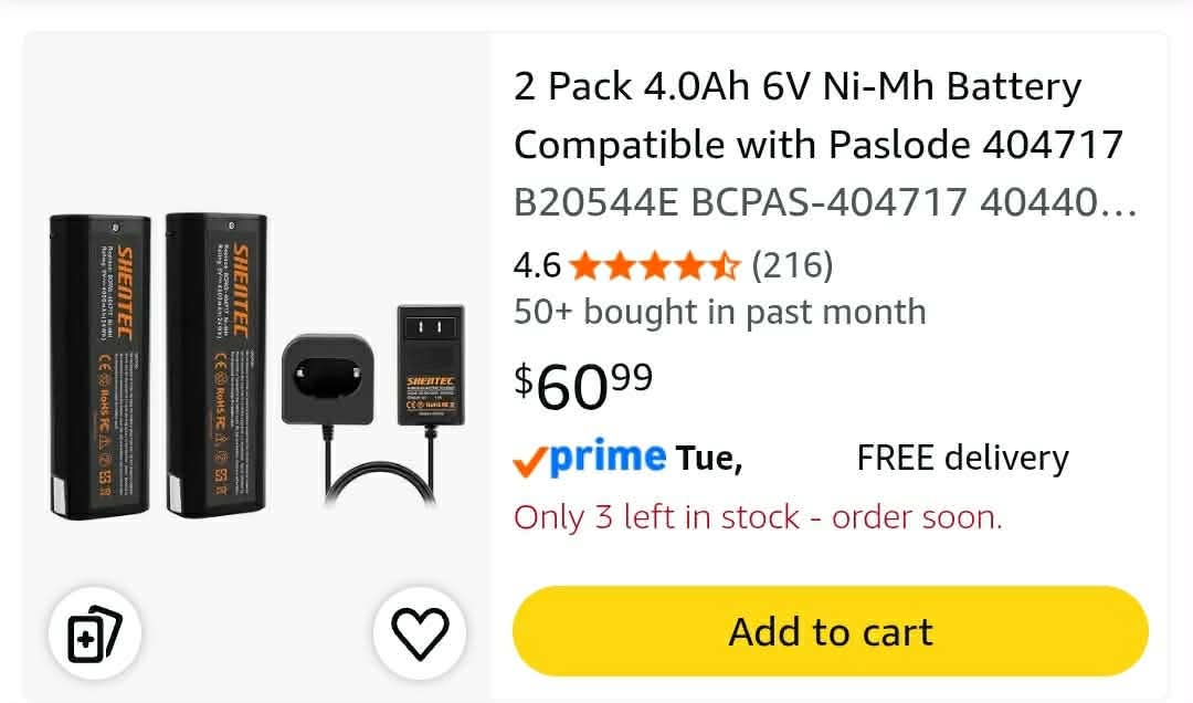 2 Pack 4.0Ah 6V Ni-Mh Battery Compatible with Paslode - Image 2