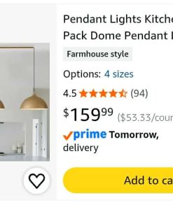Alternative view of Kitchen Island, 3-Pack Dome Pendant Light Fixtures with Gold and White Finish Farmhouse Hanging Pendant Light