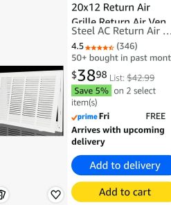 Alternative view of 20x12 Return Air Grille, Return Air Vent Cover for 20"Wx12"H Duct Opening