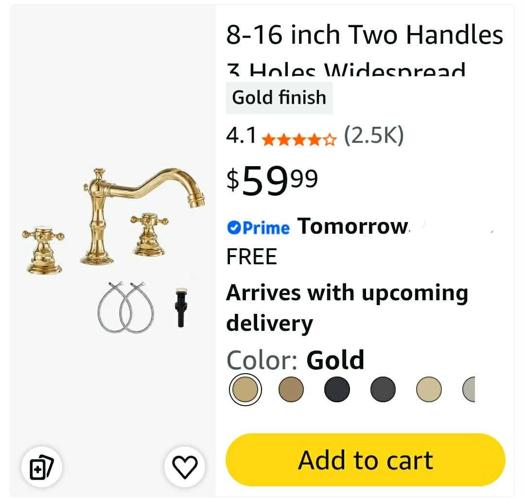 8-16 inch Two Handles 3 Holes Widespread Bathroom Sink Faucet Gold Basin Mixer Tap Faucet Matching Metal Pop Up Drain with Overflow - Image 2