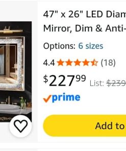 Alternative view of 47" x 26" LED Diamond Wall Mirror, Dim & Anti-Fog, Crystal glass, dimmable & anti-fog, mounts vertical/horizontal