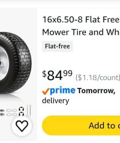 Alternative view of 2pk 16x6.50-8 Flat Free Riding Lawn Mower Tire and Wheel, 16x6.5-8nhs Garden Tractor Lawnmower Tyre, with 3/4" Bushings & 5/8" Bearings, 3" Centered Hub, 2 Pack