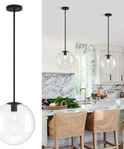 11.8in Globe Glass Pendant Light, Large Mid Century Modern Pendant Light