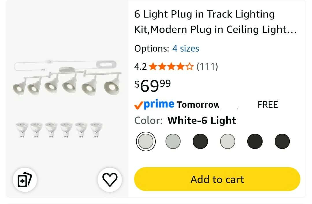 6 Light Plug in Track Lighting Kit, Modern Plug in Ceiling Light Fixture,16.4ft Cord, Timer & Dimming Switch - Image 2