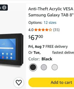 Alternative view of Anti-Theft Acrylic VESA Case for Samsung Galaxy TAB 8" Tablet with Wall Mount Kit (TAB A 8.0 2019 SM-T290, Black)