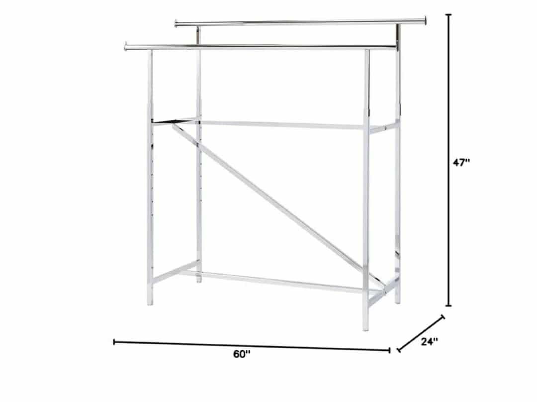 SSWBasics Chrome Double Clothing Rack with Z-Brace - 60''W x 24''D x 47-72''H - Adjustable Height, Durable and Sleek Double Clothes Rack for Commercial, Retail, Thrift, and Boutique Use - Image 3