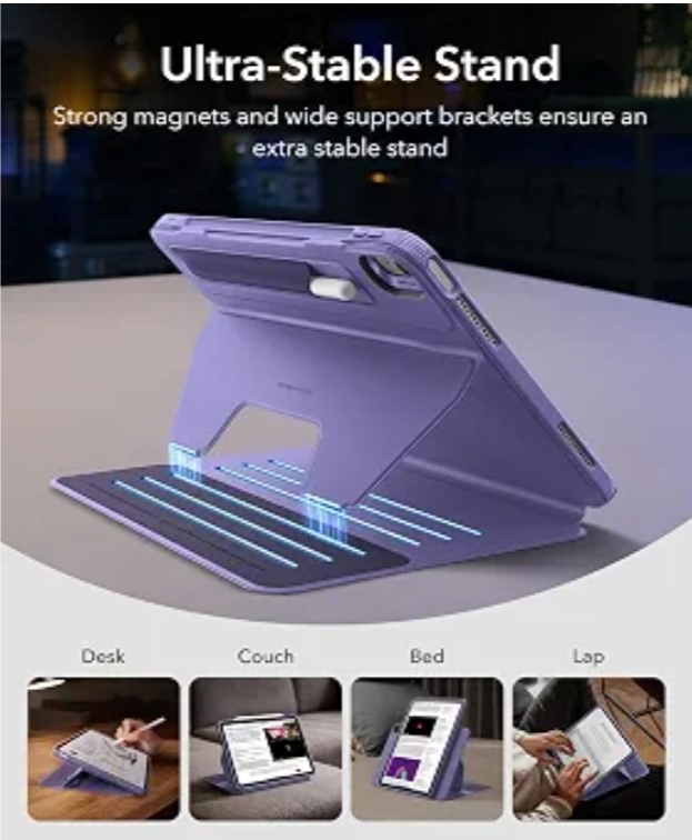 iPad Air 13 Inch Case Removable Magnetic Cover with Pencil Charging & Storage, Adjustable Portrait/Landscape Stand, 9 Standing Angles, Shift Series, Purple - Image 7