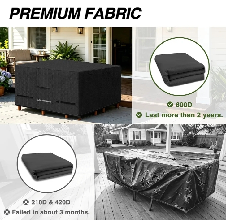 Porch Shield Patio Table Cover - Waterproof Outdoor Dining Table and Chairs Furniture Set Cover Square - 76 x 76 inch, Black - Image 7