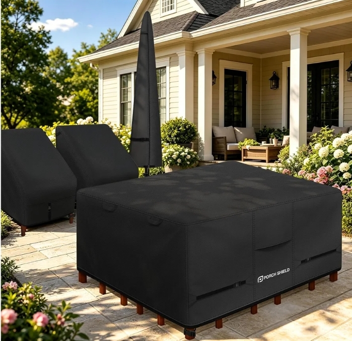 Porch Shield Patio Table Cover - Waterproof Outdoor Dining Table and Chairs Furniture Set Cover Square - 76 x 76 inch, Black - Image 9