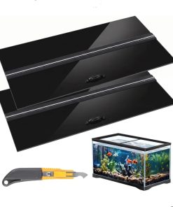 Aquarium Lids Polycarbonate Canopy 2 Pieces Set for 33-55 Gallon w Center Brace Aquariums Cover Fish Tank Lid w a Hook Knife, Black