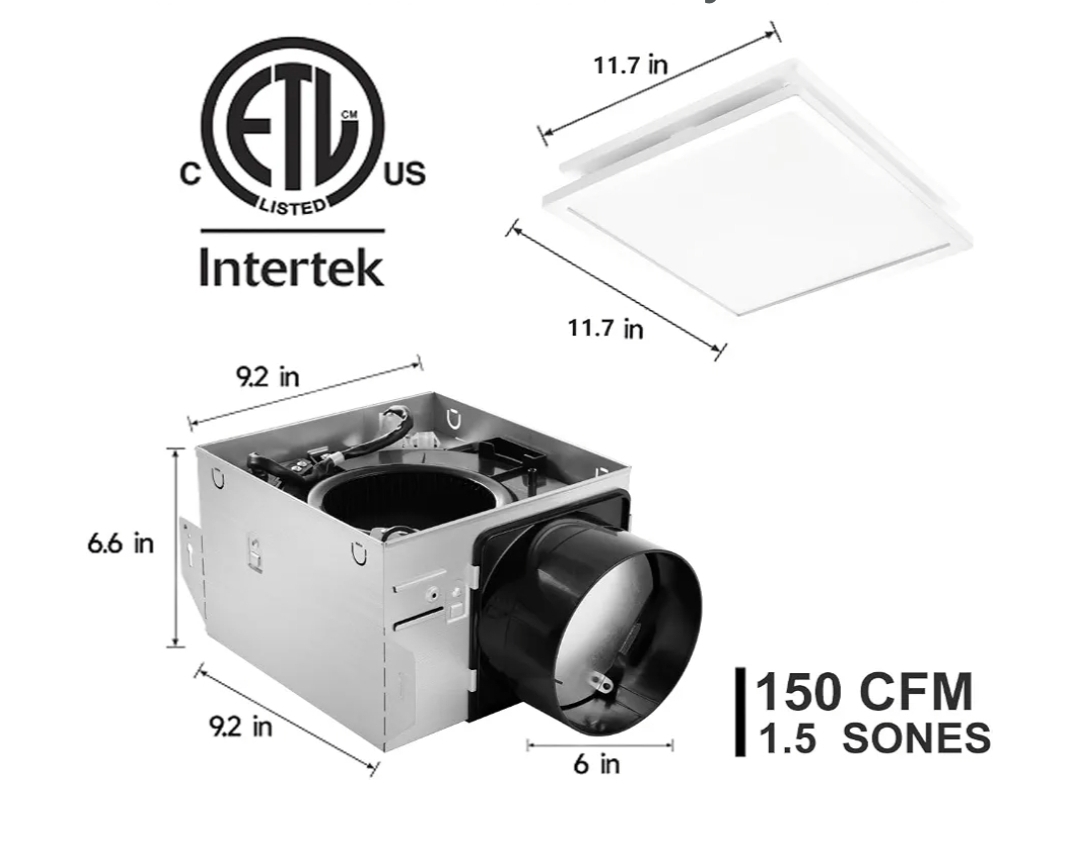 Bathroom Exhaust Fan with Light And Night Light,150 CFM - Image 9