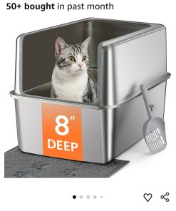 Stainless Steel Litter Box with Metal Lid and Scoop - Enclosed Metal Litter Box for Large Cats, Rust-Resistant, Odor-Control, Easy to Clean, Durable & Long-Lasting with Round Edge (XXL)
