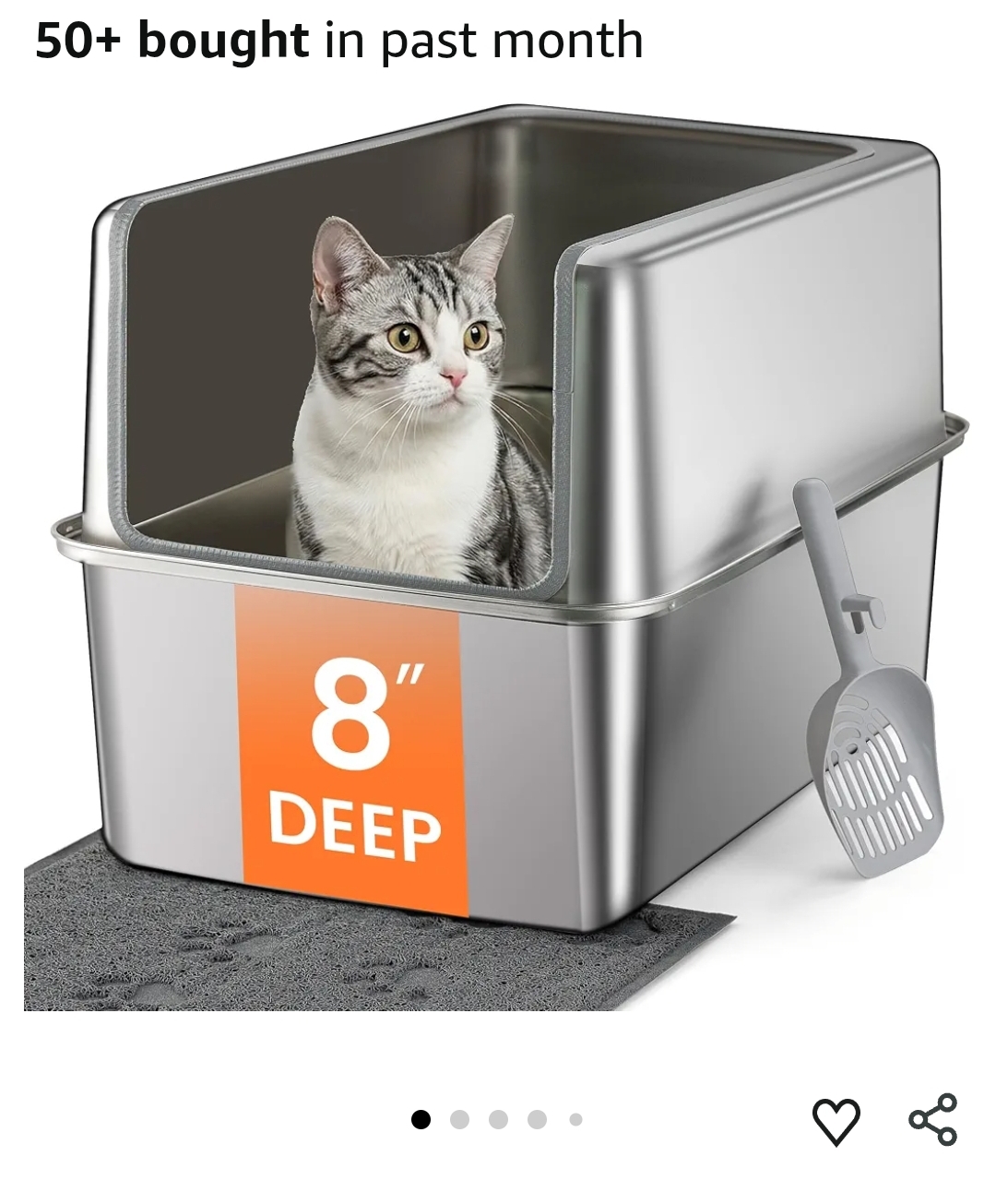 Stainless Steel Litter Box with Metal Lid and Scoop - Enclosed Metal Litter Box for Large Cats, Rust-Resistant, Odor-Control, Easy to Clean, Durable & Long-Lasting with Round Edge (XXL)