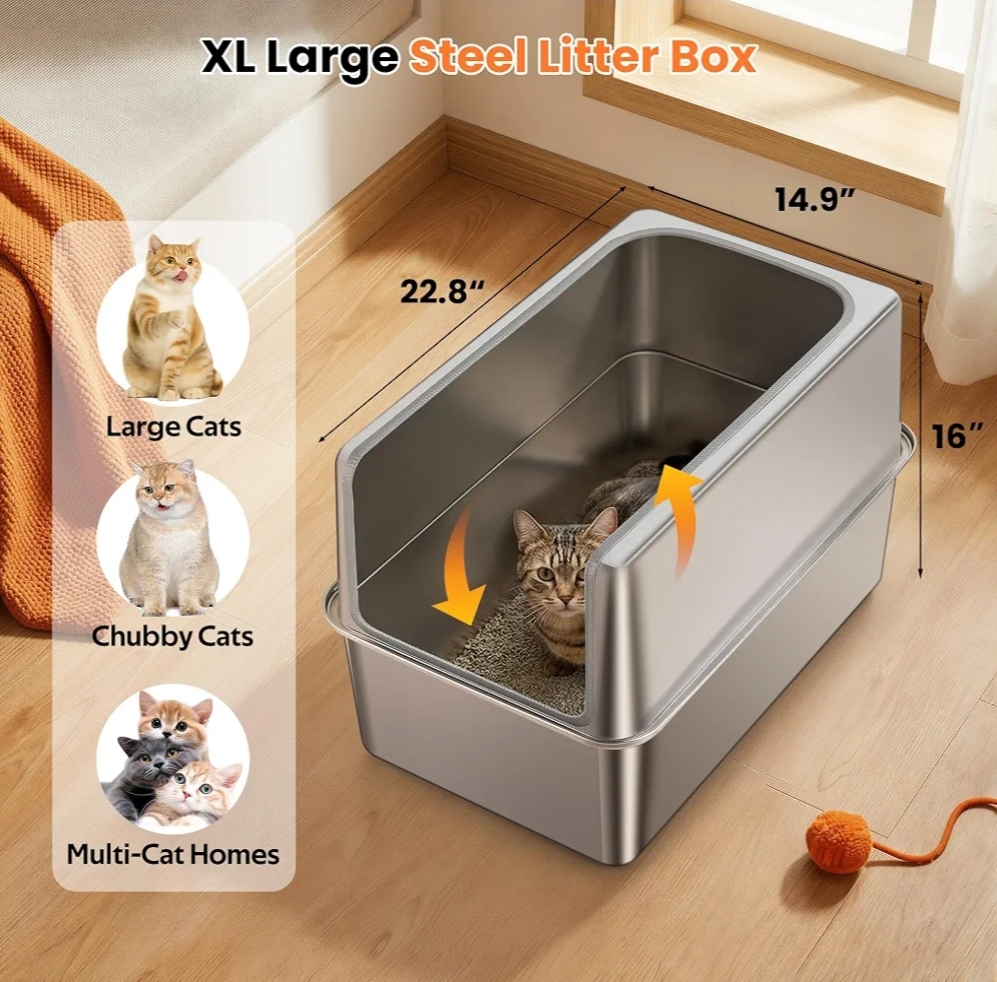 Stainless Steel Litter Box with Metal Lid and Scoop - Enclosed Metal Litter Box for Large Cats, Rust-Resistant, Odor-Control, Easy to Clean, Durable & Long-Lasting with Round Edge (XXL) - Image 7